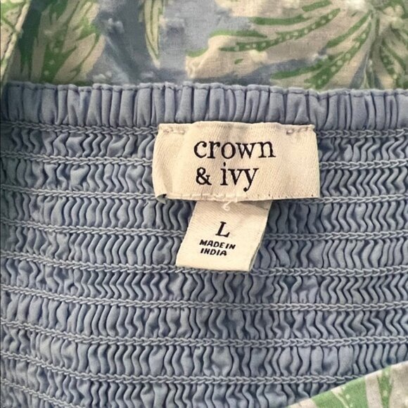 Crown & Ivy Blue and Green Pineapple Smocked Dress, Size L - Picture 3 of 4